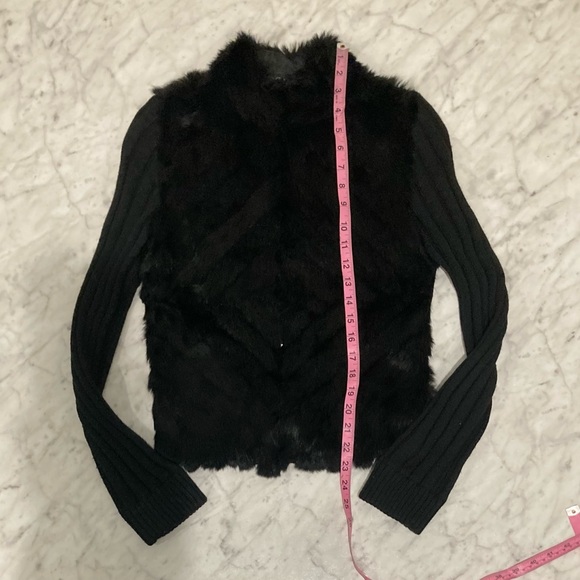 BEBE Black Genuine Rabbit Fur Zip Up Long Sleeve Sweater M - Picture 14 of 14